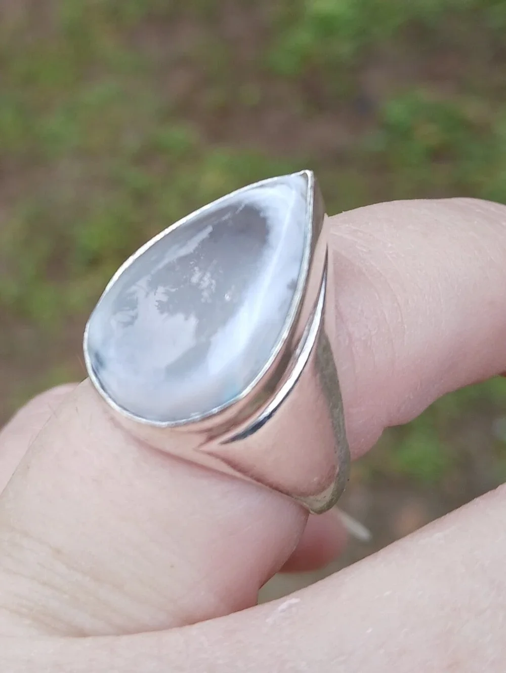 New Men's Dendritic Opal 925 Silver Ring.